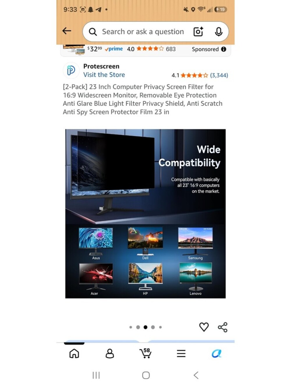 [2-Pack] 23 Inch Computer Privacy Screen Filter for 16:9 Widescreen Monitor - Picture 5 of 8